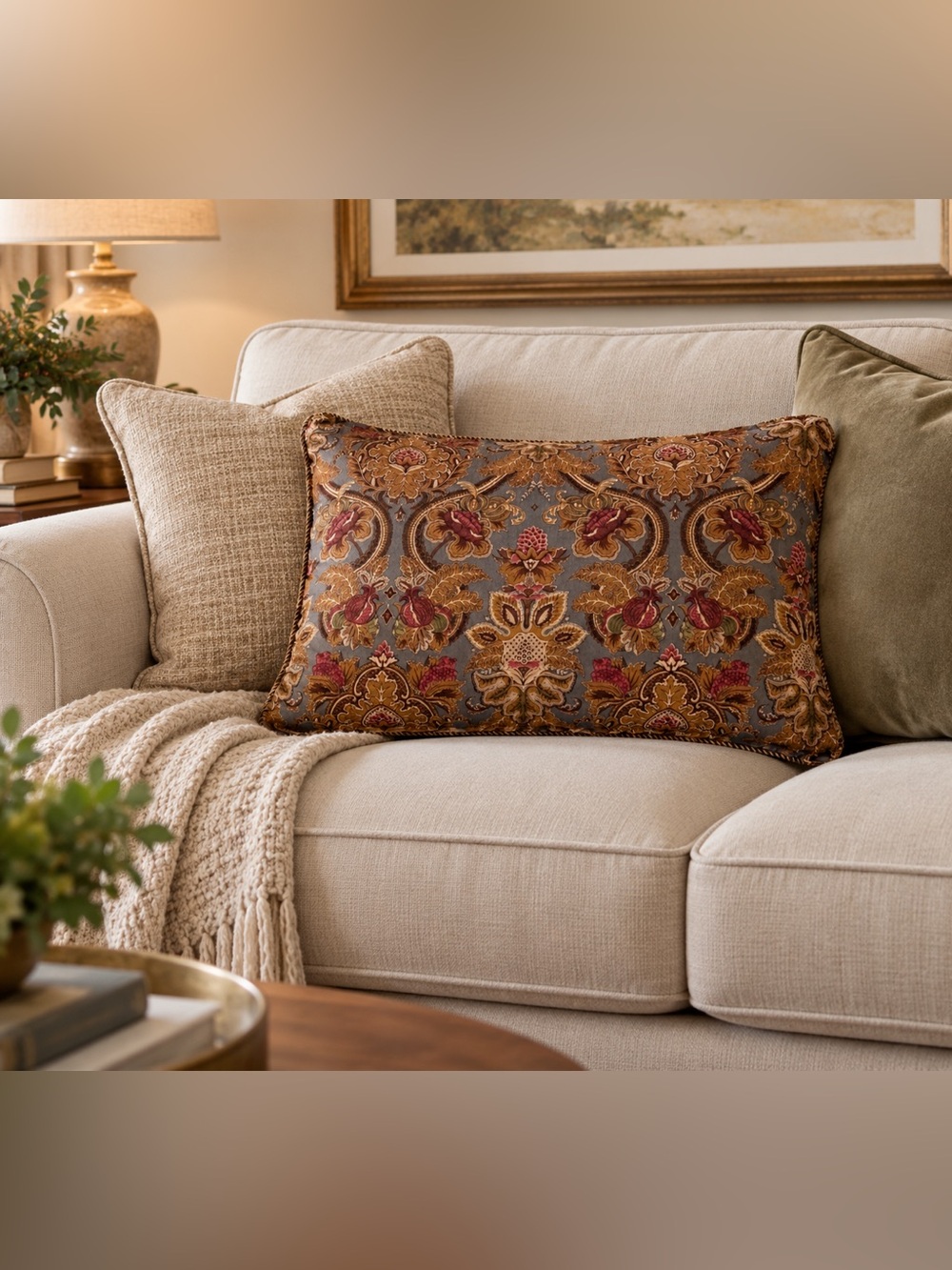 Chaps Home Pillow Sham Standard Blue/Gold Paisley French Country Cotton Cording